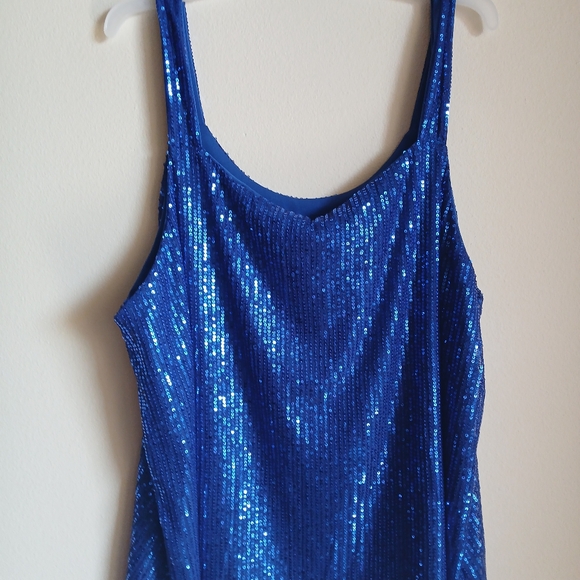 Women Sparkly Sequin Tank Top Royal Blue 2XL - Picture 7 of 9